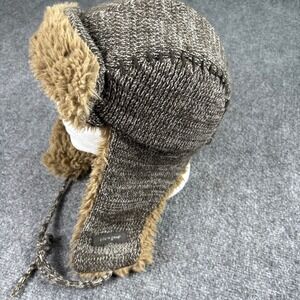 Life is Good Trapper Hat Winter Faux Fur Lined‎ Ear Flap Brown Knit OS Aviator